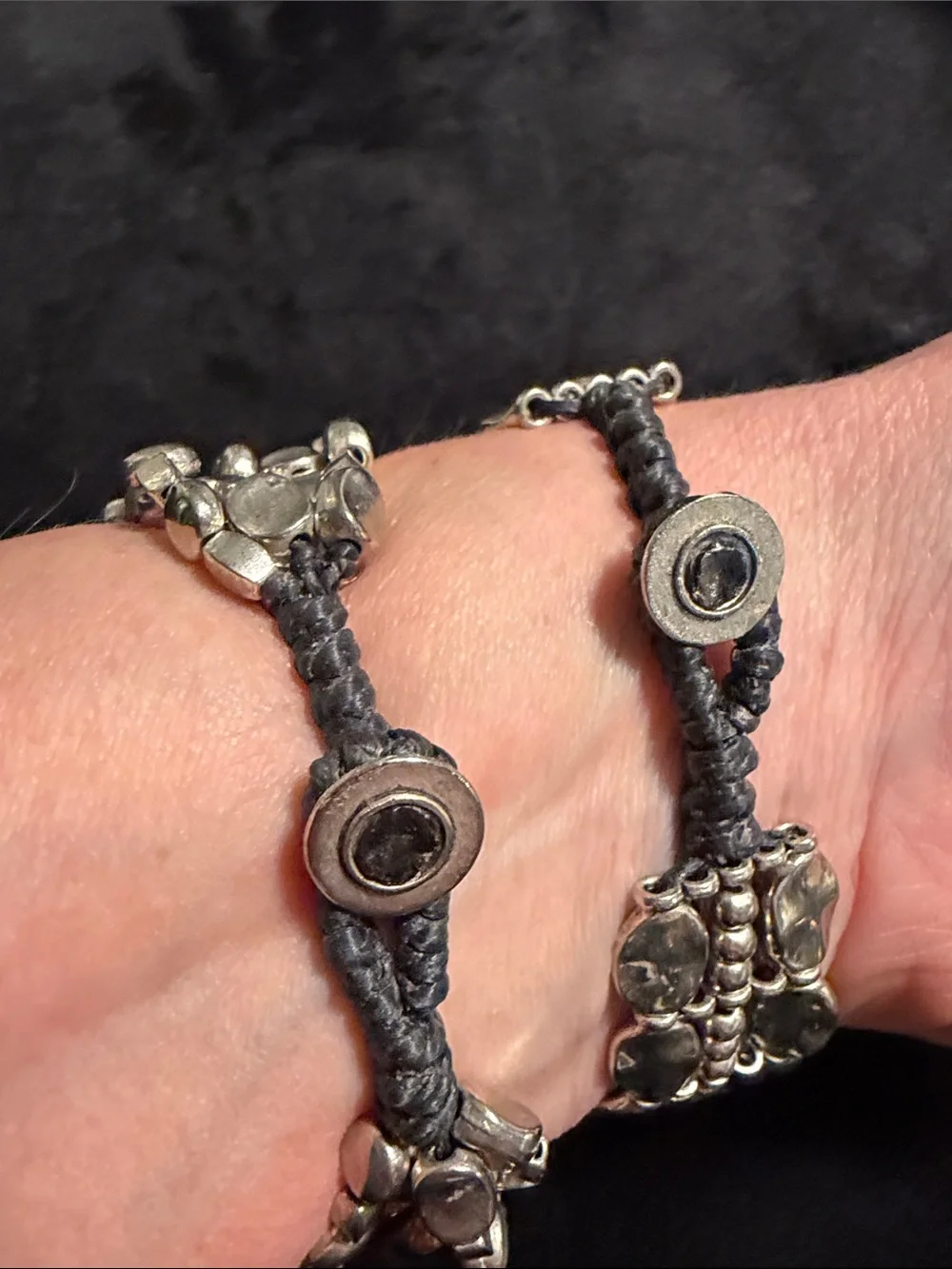 Chico’s Silver Tone Multi Strand Beaded Bracelets Set of 2